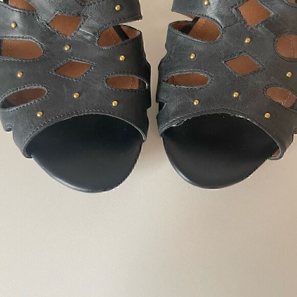 Clarks Artisan Wedge Heels Black Leather Sandals Slingback Size 10 Shoes - Picture 7 of 11